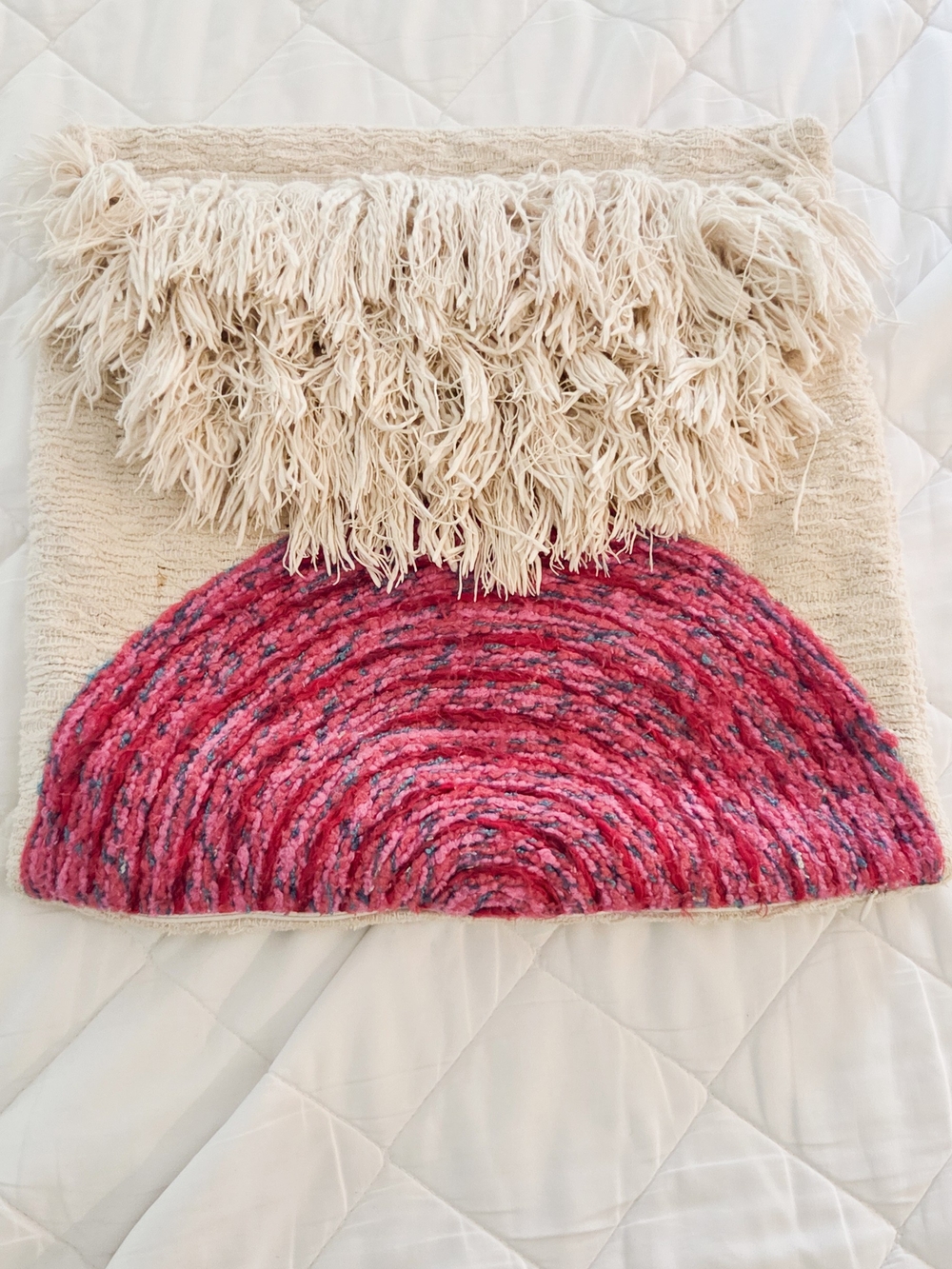 Anthropologie Pink And Cream Fringe & Textured Pink Accent Pillow